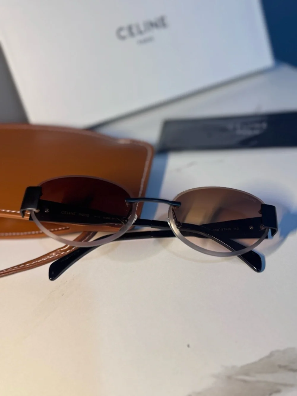 Celine Brown Gradient Round Sunglasses with Black Temples - Picture 7 of 14